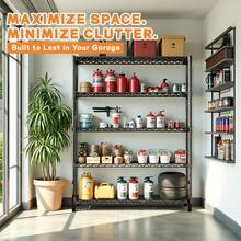 M MZG 2000 Lbs Heavy Duty Adjustable Metal Shelving Unit 5-Tier Black Storage Shelf Multi-Use For Garage, Pantry, Kitchen, Warehouse, Basement, Closet – 17.7" D X 47.2" W  X 72" H - 黑色 - 查看 7