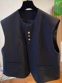 New Sleeveless Blazer-Style Loose Vest Coat For Spring And Summer. - Black - View 7