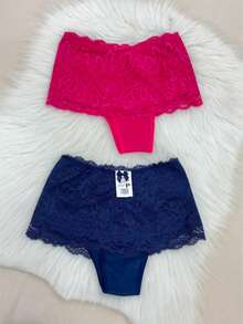 Kit 2 Calcinha Íris Tala Alta Algodão e Renda Forrada Comprime a Barriga Modeladora - VARIADAS - Visão 5