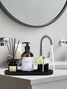 2pcs Oval Black Bathroom Vanity Tray, Cosmetic Storage & Display Tray, Desktop Decor Tray, Item Organizer, Silicone Material, Suitable For Living Room, Bedroom, Sink, Bathroom And Kitchen Sink - Multicolor - View 3