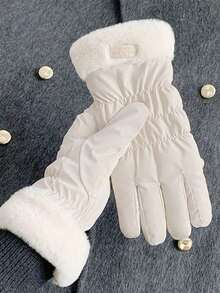 1pc Cute Touchscreen Gloves Women, Suitable Cycling, Winter Riding, And Skiing - trắng - Xem 2
