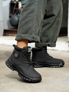 Men's Work Shoes Outdoor Sports Anti-Crush Steel Toe High-Top Lace-Up Construction Boots For Spring Summer Autumn Winter - Black - View 5