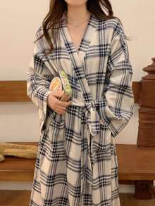 日式睡衣女童春秋新款长袖简约休闲睡衣长款和服ins风家居服