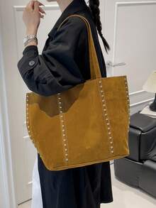 1pc Vintage Suede Large Capacity Shoulder Bag, New Handbag, Suitable For Work, Shopping, School And Other Occasions - Brown - View 2