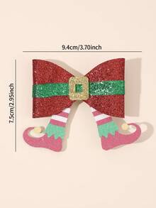 2pcs Christmas Sparkly Glitter Hair Bow For Baby Girls Christmas Glitter Elf Leg Bow Hair Clips Christmas Bling Bow Alligator Clips New Year Party Hairpins Cute Barrettes Gift Baby Hair Accessories - Multicolor - View 6
