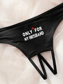 Women's Sexy Printed Thong Panties, Thin Minimalist & Comfortable Open Crotch Underwear - Black - View 3