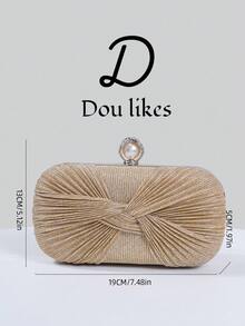 Elegant Champagne Pleated Woven Evening Clutch Bag, High-End Engagement Clutch Purse For Cheongsam Dress, With Metal Chain, Graceful Lady Party Clutch Suitable For Prom, Wedding, Graduation Dance, Formal Dinner/Banquet, Perfect Match For Women's Graduation Dance Dress, Graduation Dance Accessories, Sequin Dress, Shiny Dress, Women's Graceful Dress.