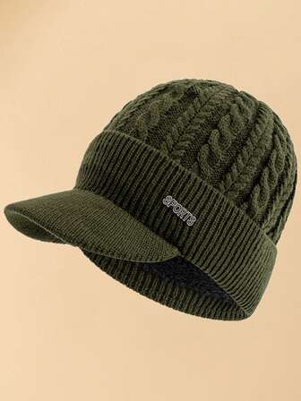 JZML 1pc Men Letter Decor Knit Hat With Thermal Lining