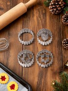 1 套 4 件套不锈钢饼干/曲奇模具 - 波浪形、心形、圣诞树形、星形、厨房烘焙工具，适用于面包店、情人节、生日、婚礼、万圣节、圣诞派对装饰和礼物、圣诞装饰、送给家人和朋友的绝佳礼物、圣诞派对纪念品、节日派对用品