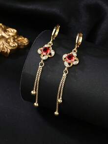 1 Pair 18K Gold Plated Copper Delicate Chic Luxury Red Heart Knot Fashion Earrings, Gift For Women, Suitable For Daily Wear - Yellow Gold - View 5