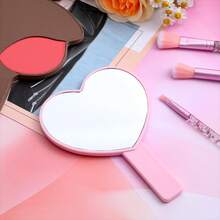 Heart Shaped Travel Handheld Mirror, Heart Shaped Makeup Handheld Mirror With Handle, Portable Travel Mirror For Valentine's Day Gift, Compact Solid Color Makeup Mirror, Pocket Makeup Mirror, Handheld Portable Makeup Mirror, Mini Makeup Mirror, Pocket Mirror, Portable Handheld Mirror, Dressing Mirror For Small Mirrors, Women's On-The-Go, Desktop Desktop Small Mirror For Student Dormitory