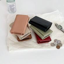 Portafoglio unisex in stile giapponese, a tre ante, in pelle PU, con scomparti per monete, carte e banconote, rimovibile, portamonete, portafoglio mini, portafoglio piccolo, adatto sia per uomo che per donna