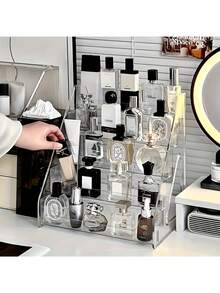 Caja de almacenamiento de perfumes de acrílico multicapa de 27 pulgadas de altura - Organizador transparente de maquillaje y cuidado de la piel de varios niveles, estante de exhibición compacto para el tocador, adecuado para el tocador, sin necesidad de energía, capacidad de 3.2 pies cúbicos, estantería de almacenamiento de perfumes, diseño de moda, estructura duradera, gabinete de tocador, tocador moderno, diseño ligero, construcción resistente, bandeja de tocador, almacenamiento en el hogar, entusiastas de la belleza - Multicolor - Ver 9