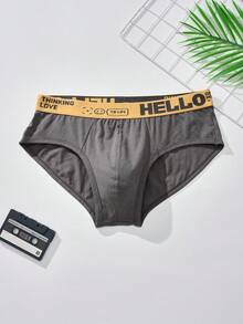 5条装男士三角裤，时尚腰带“HELLO”不对称字母设计，舒适柔软弹力内裤 - 彩色 - 查看 5
