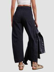 Women's Casual Retro Blue Wide-Leg Jeans, Spring/Summer Black - Black - View 3