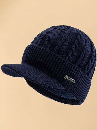 JZML 1 Stück Herren Strickmütze mit Buchstaben-Dekor und Thermofutter