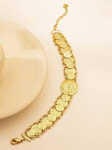 1個復古金幣手鍊波西米亞銅飾品,適合女性日常假期約會穿戴 - 金黃色 - 查看 9