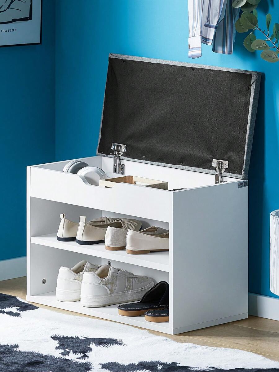 SoBuy 2 Tiers Shoe Rack Shoe Cabinet Shoe Storage Bench With Folding Padded Seat White W60 X D30 X H44cm FSR25-W - Grey - View 1