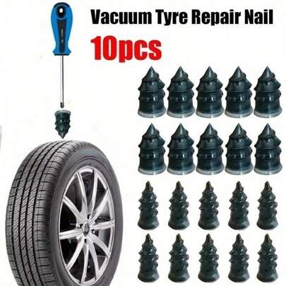 10Pcs Vacuum Tyre Repair Nail Kit Rubber Tubeless Tire Repair Tool Set Self-Tire Repair Tire Film Nail For Motorcycle Car Scooter