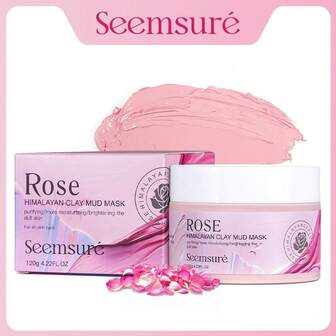 seemsure SEEMSURE 120g/4.22fl.Oz Máscara facial de barro de rosa con cuello alto, hidratante, limpiadora, antiarrugas, eliminadora de puntos negros, reafirmante y iluminadora. Máscara facial de rosa hidratante, profundamente nutritiva para piel clara, rosa búlgara, apta para todo tipo de piel clara