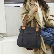 JLCH حقيبة كتف للنساء، حقيبة حمل، حقيبة قماش سعة كبيرة، مناسبة للذهاب للعمل، متينة وعملية بتصميم كلاسيكي بسيط وعصري، متعددة الاستخدامات، حقيبة يد بسحاب، حقيبة قماش (حقيبة حمل، حقيبة كتف، حقيبة عبر الجسم، حقيبة نسائية، حقيبة سعة كبيرة) - الأسود - مشاهدة 8