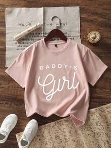 Tween Girl Casual Funny Print Crew Neck Short Sleeve T-Shirt, Summer Top - Pink - View 3