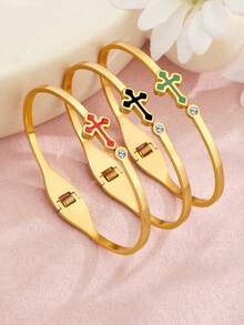 1 Stück personalisiertes hochwertiges Armband, klassisches Edelstahl-Zirkonia-Kreuz-Paar-Armband, ewige Liebe Hochzeitsschmuck Armreif