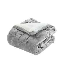 Elegant Comfort Ultra Soft 3pcs Pinch Pleated Pintuck Microsuede Fleece Reversible Sherpa Comforter Set With Shams, Cozy Warm Breathable, Easy Care Quilt Comforter Sets, Full/Queen, King/California King Size Bed For All Seasons, Christmas Decorations Gifts, Cozy Winter Styles, Holiday Décor - 灰色 - 查看 4
