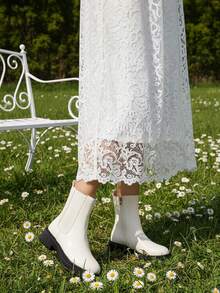 Giày bốt cổ ngắn đế dày thời trang đa năng cỡ lớn mùa thu/đông - trắng - Xem 4