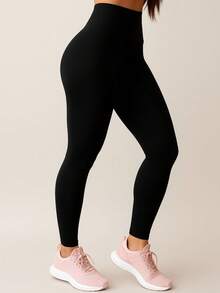 Women's Marbled Gym Leggings - 純黑色 - 查看 1