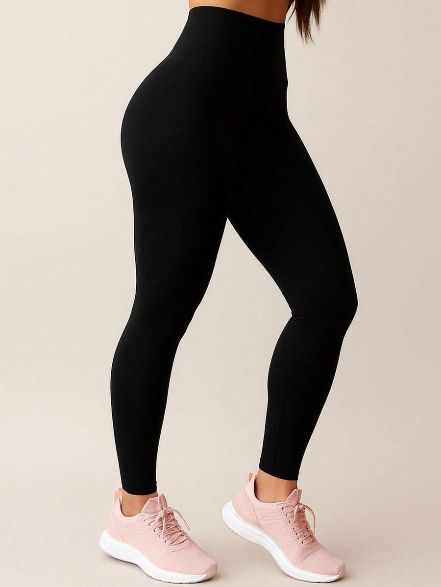 Women's Marbled Gym Leggings - 純黑色 - 查看 1