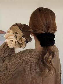 4/1件装超大号丝绒时尚发圈，纯色布料发饰，复古美式简约优雅发带，圣诞发饰 - 彩色 - 查看 1