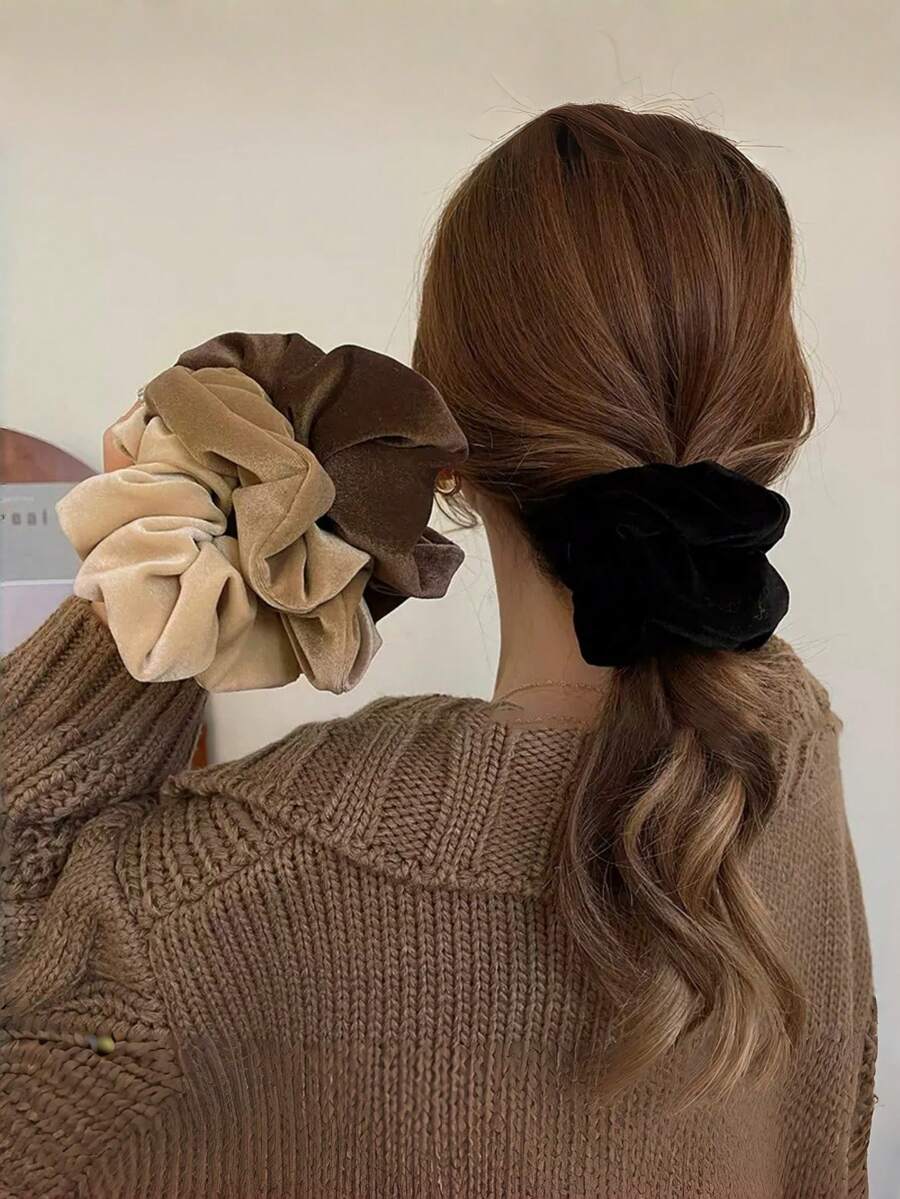 4/1件装超大号丝绒时尚发圈，纯色布料发饰，复古美式简约优雅发带，圣诞发饰 - 彩色 - 查看 1
