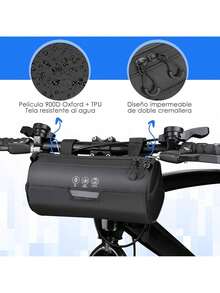AUTOWT Bolsa para Manillar, 2.2 L Accesorios para Bicicletas Bolsas para Bicicletas Reflectante Cuadro de Bicicleta con Correa para el Hombro Correasíbles Cremallera Impermeable para Ciclismo - Negro-2L - Ver 3