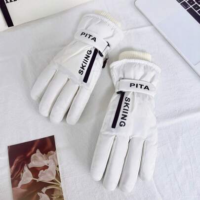 Luvas de esqui quentes para o inverno, luvas com zíper grosso e tela sensível ao toque, adequadas para esqui, luta de bolas de neve e atividades na neve