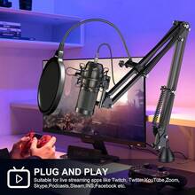 Aokeo USB Computer Microphone, Noise-Cancelling Recording Desktop Mic For PC/Laptop For Online Chatting, Home Studio, Podcasting, Gaming, ,  With Mute Function(Windows/) - Ak-60 - View 5