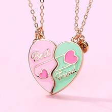 2pcs/Set Heart Shaped Pendant Necklace, Suitable For School Wear, Delicate Adjustable, BFF Style, Party Accessories, Gift, Eternal Friendship - one-size - View 6