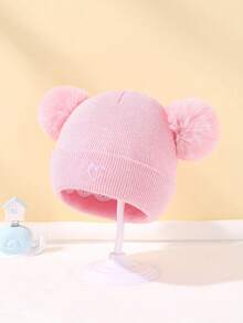 3 Pieces Set Of Solid-Color Warm Knitted Caps For Babies, Girls And Boys In Autumn And Winter, With Heart-Shaped Embroidery Design, Suitable For Warm Family Party Gifts For Babies