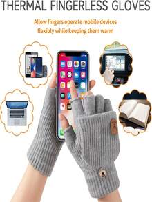 3 双装男女通用冬季露指手套 - 带翻边的羊毛半指手套，保暖针织，御寒保暖