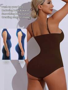 Shapewear Jumpsuit With Padded Bust, Tummy Control And Butt Lift, Ruched Bodycon Jumpsuit - Coffee Brown - View 3