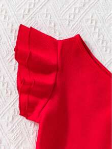 Girls' One-Shoulder Romper With Ruffle - Summer Fashion, Youthful, Comfortable And Elegant - 紅色 - 查看 5