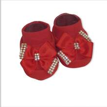 4 Piece Set Long Sleeve Bodysuit With Booties, Hairband And Ribbed Knit Pants / Baby Girl Set With Booties And Red Hair Bow - Red - View 7
