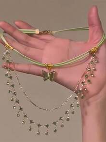 2 Pcs Retro And Simple Style Green Butterfly Double-Layer Collarbone Chain Necklace Is Suitable For Wearing In Daily Life, Parties, Vacations, Music Festivals And Other Occasions. They Can Also Be Given As Gifts To Family Members And Girlfriends - Butterfly Double Necklace - View 11