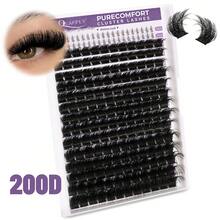 208PCS D Curl Lash Clusters 200D DIY Eyelash Extension Kit 200D & Bottom Lashes With Bond And Seal Tweezers Brush Cluster Eyelash Extensions Fluffy Soft Individual Lashes, Suitable For Beginners, 10-18 MM - 黑色 - 查看 10