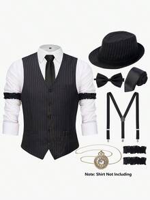 1920s Mens Costume,Roaring 20s Costumes For Men,Gatsby Costume Men,1920s Mens Outfit Hat Vest Pocket Watch Tie-Not Including The Shirt - Mũ sọc đen trắng - Xem 1
