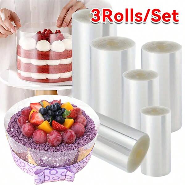 3Rolls Acetate Roll Cake Collar, Clear Cake Decorating Strips, 5/10m Length For Baking Surrounding Edge Decorating