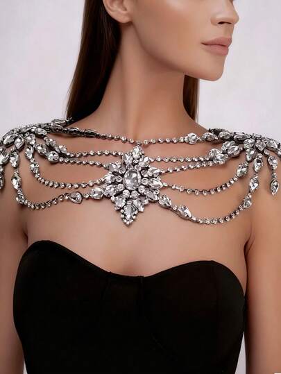 Ladies Crystal Body Chain Shawl Shoulder Necklace Accessory Dress Match - Make Fashion Easy