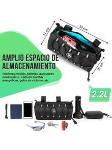 AUTOWT Bolsa para Manillar, 2.2 L Accesorios para Bicicletas Bolsas para Bicicletas Reflectante Cuadro de Bicicleta con Correa para el Hombro Correasíbles Cremallera Impermeable para Ciclismo - Negro-2L - Ver 10