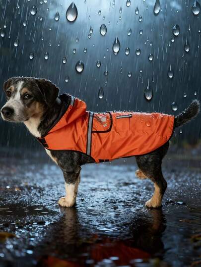 1 Pc Waterproof Hooded Dog Raincoat - Outdoor Night Travel Leisure Pet Waterproof Raincoat,2 Layers Durable Polyester Comfortable Fit, PU Fabric, Secure Fastening, For Small, Medium, Large Breeds, All-Weather Pullover Pet Jacket, Long Robe, Bath Robe, Bathroom Decors, Bathroom Accessarles, Valentine's Day Gift