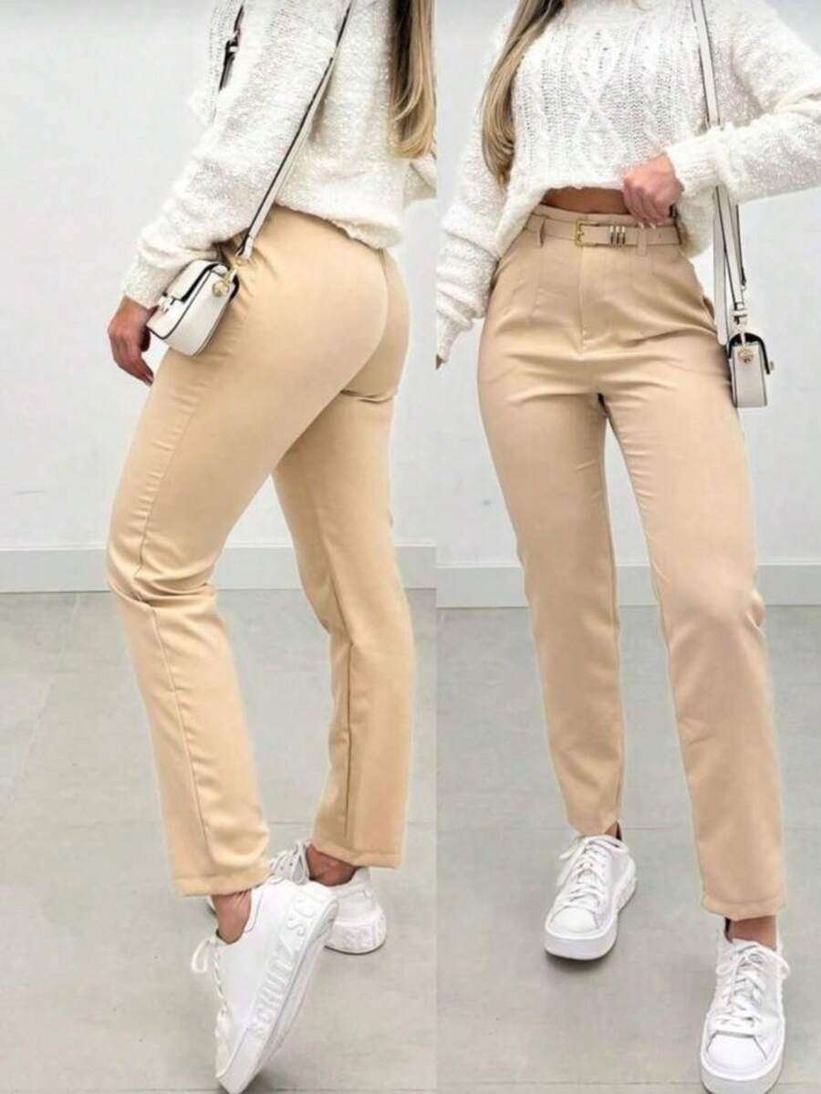 Women's High-Waisted Tailored Trousers - Beige - View 1